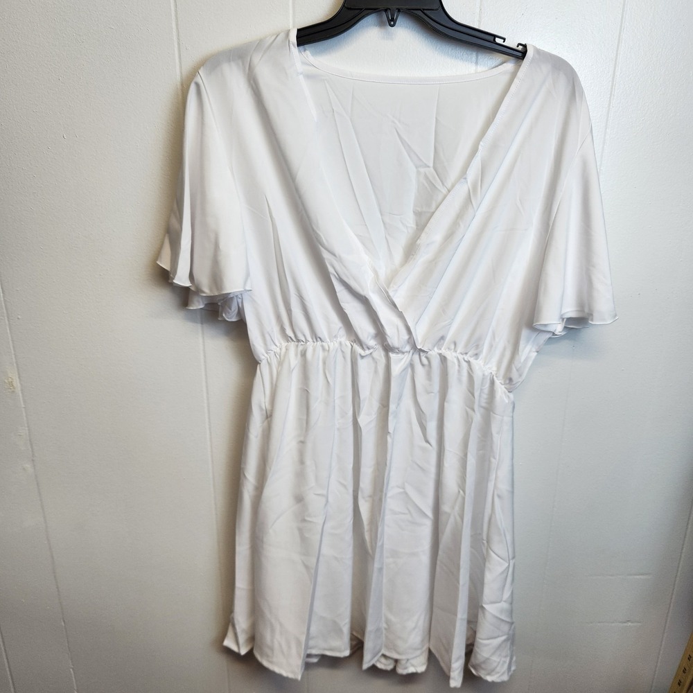 Short Sleeve V Neck Midi Dress Womens 2XL Flowy‎ Wrap Waist Polyester Spandex